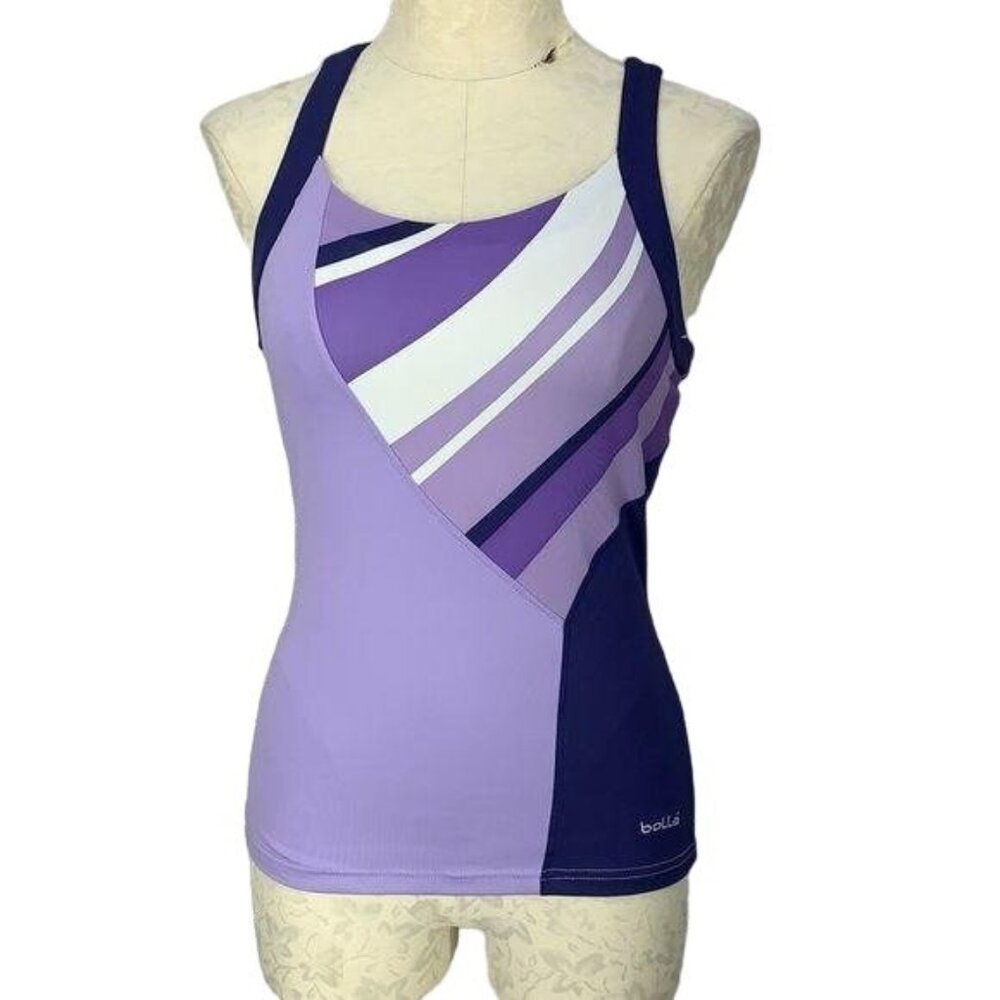 BollƩ Womens Racerback Tank Top Purple Striped Athletic Activewear S Polyester/S